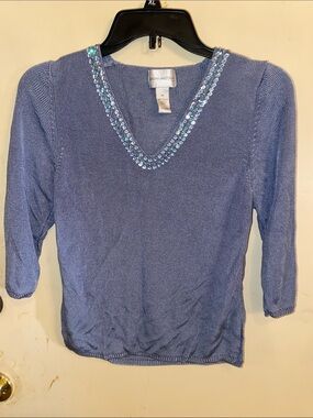 Sarah Arizona  Medium Light Blue Sequin V-Neck Sweater